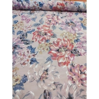 Przezroczysta tkanina szyfon na sukienki - pastelowe kwiaty piwonii